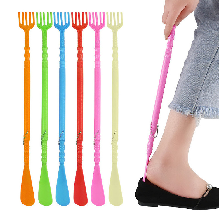 funny men women 47cm long handle plastic back scratcher with shoe horn