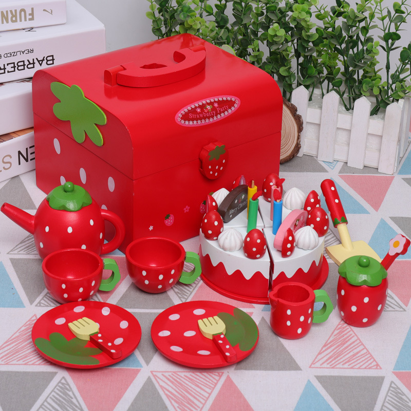 CMC 2022 wooden Mother garden Role Play Food Cutting Cooking Pretend Wood Kids Round box kitchen toys cakeset