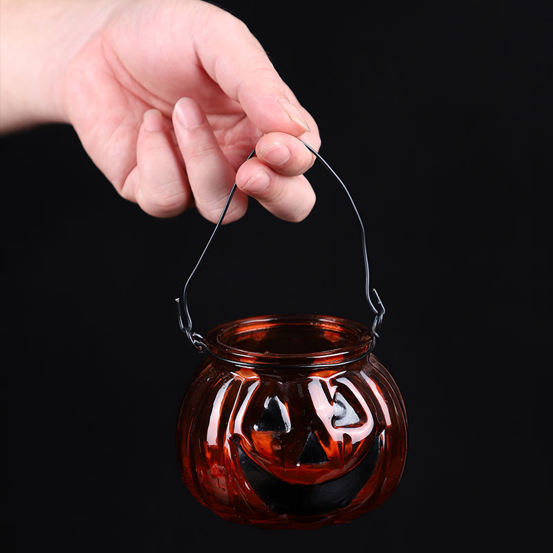 Halloween Pumpkin Glass Candle Holder Tealight Candle Holder as Indoor Home Decoration and Holiday Decor