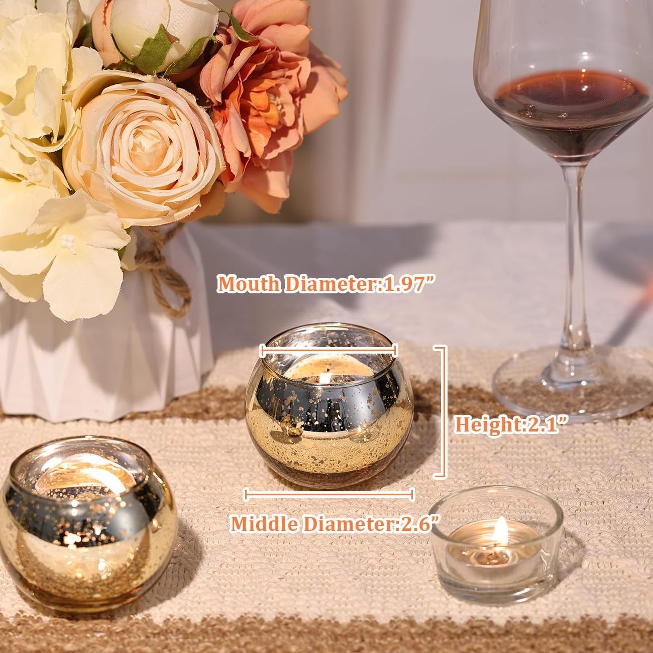 Wholesale Round Glass Electroplated Golden Mercury Tealight Votive Candle Holder and Glass Candle Jars for Home and Wedding Deco