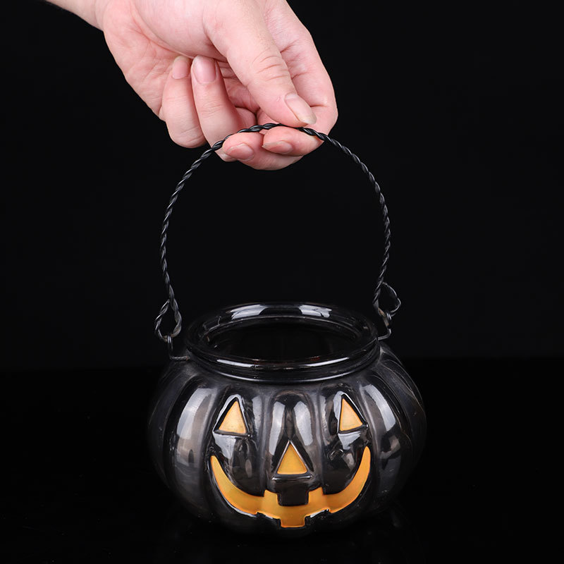 Halloween Pumpkin Glass Candle Holder Tealight Candle Holder as Indoor Home Decoration and Holiday Decor