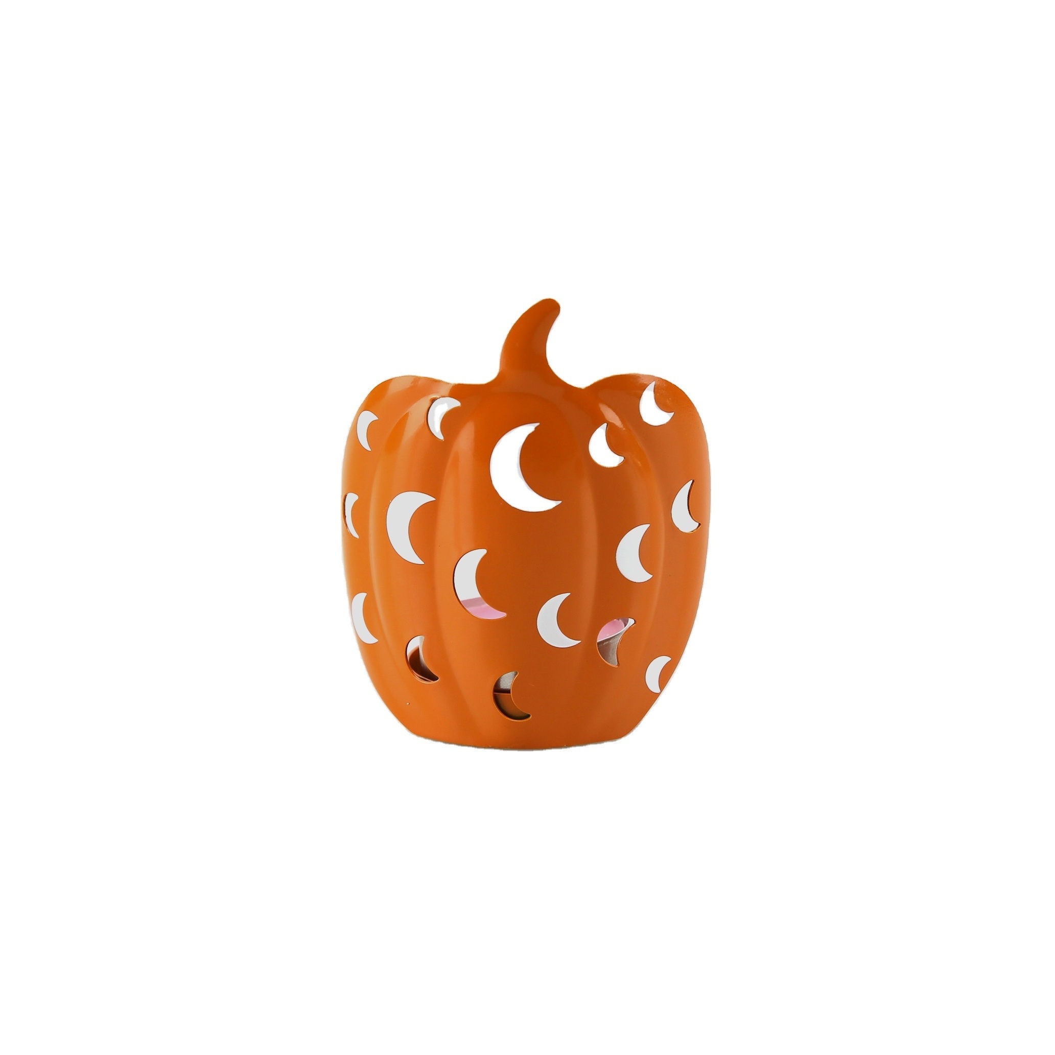 Metal Valued Pumpkin Halloween Powder Coating & Screen Printing Home Decoration Iron Orange  Candle Holder Tea Light Holder