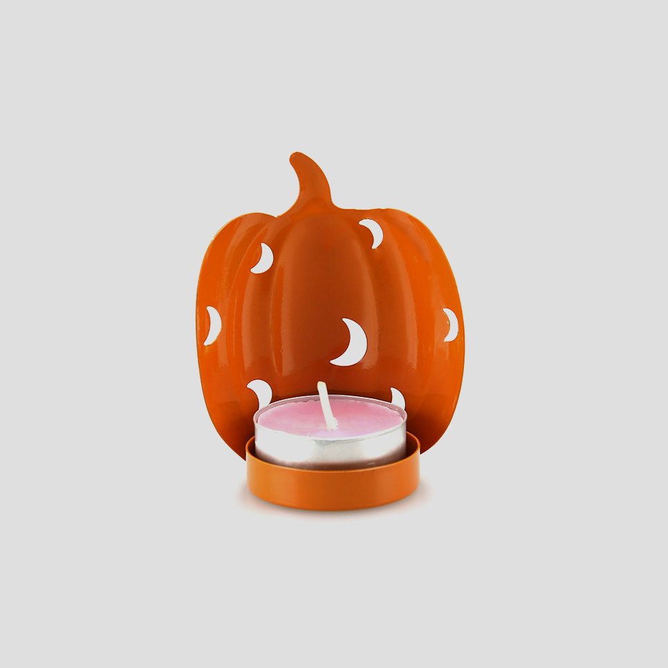 Metal Valued Pumpkin Halloween Powder Coating & Screen Printing Home Decoration Iron Orange  Candle Holder Tea Light Holder