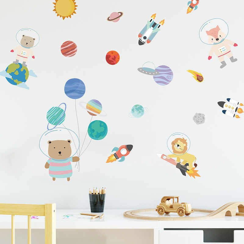 Nursery Art Boy Room Decor Wall Decals 3D Home Decor Removable Universe Planet Space Astronaut Wall Stickers