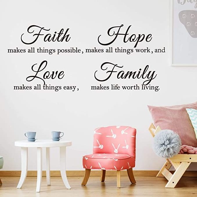 Faith Hope Love Family Inspirational Wall Decals Vinyl Wall Quote Stickers for Home School Wall Decorations