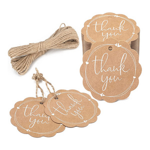 Custom Scalloped Round Kraft Paper Gift Wrap Hang Tags Thank You Gift Tag with String for Wedding Bridal Shower