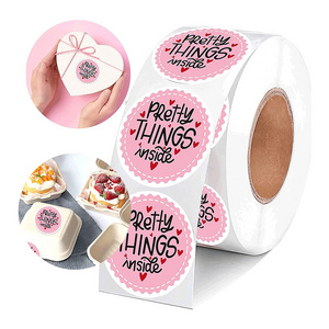 Custom Waterproof Cute Small Business Sticker Valentine Gift Wrap Label Pink Pretty Things Inside Stickers Roll