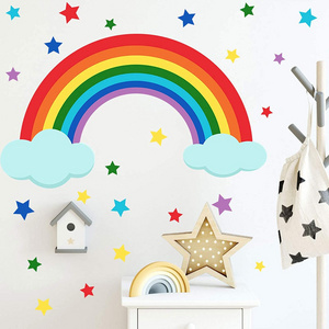 Colorful Rainbow Clouds Stars Wall Decals Removable DIY Art Wall Stickers for Kids Room Wall Decor