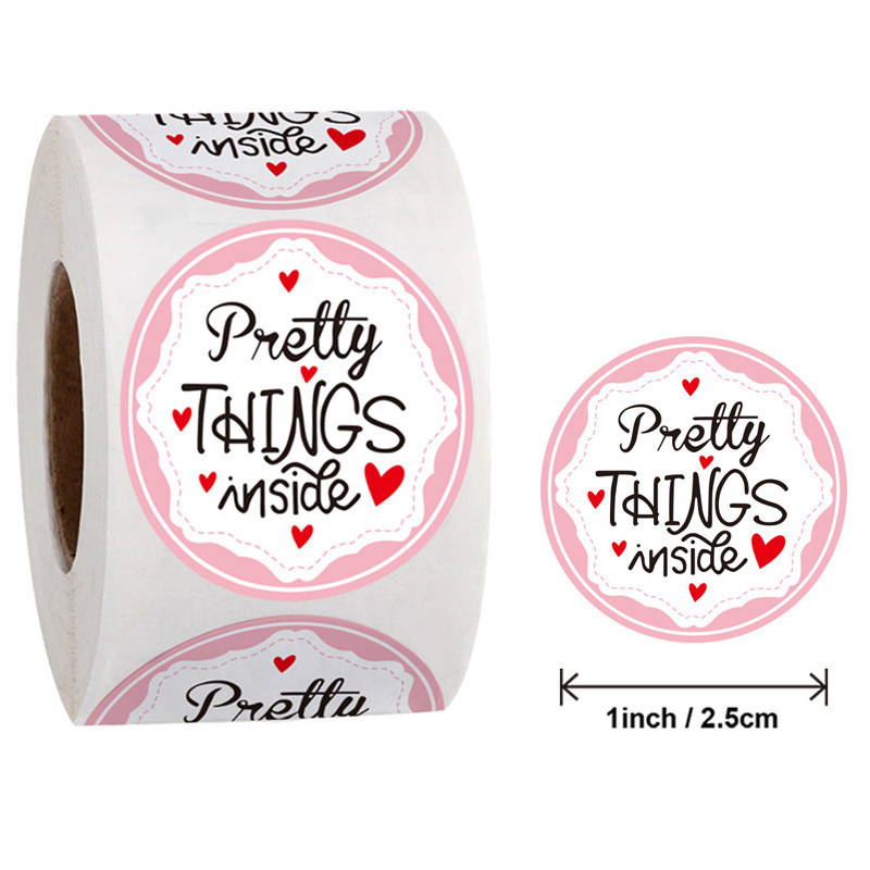 Custom Waterproof Cute Small Business Sticker Valentine Gift Wrap Label Pink Pretty Things Inside Stickers Roll