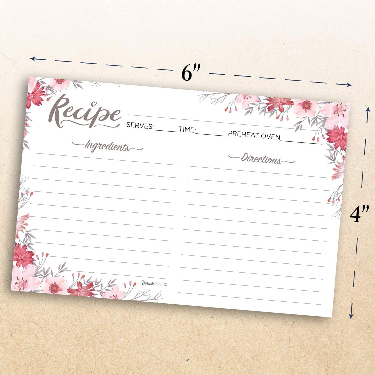 High Quality Custom Large Writing Space Full Color Printing Pink Floral 4x6 Recipe Cards for Wedding