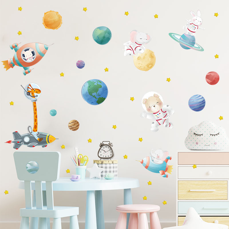 Nursery Art Boy Room Decor Wall Decals 3D Home Decor Removable Universe Planet Space Astronaut Wall Stickers