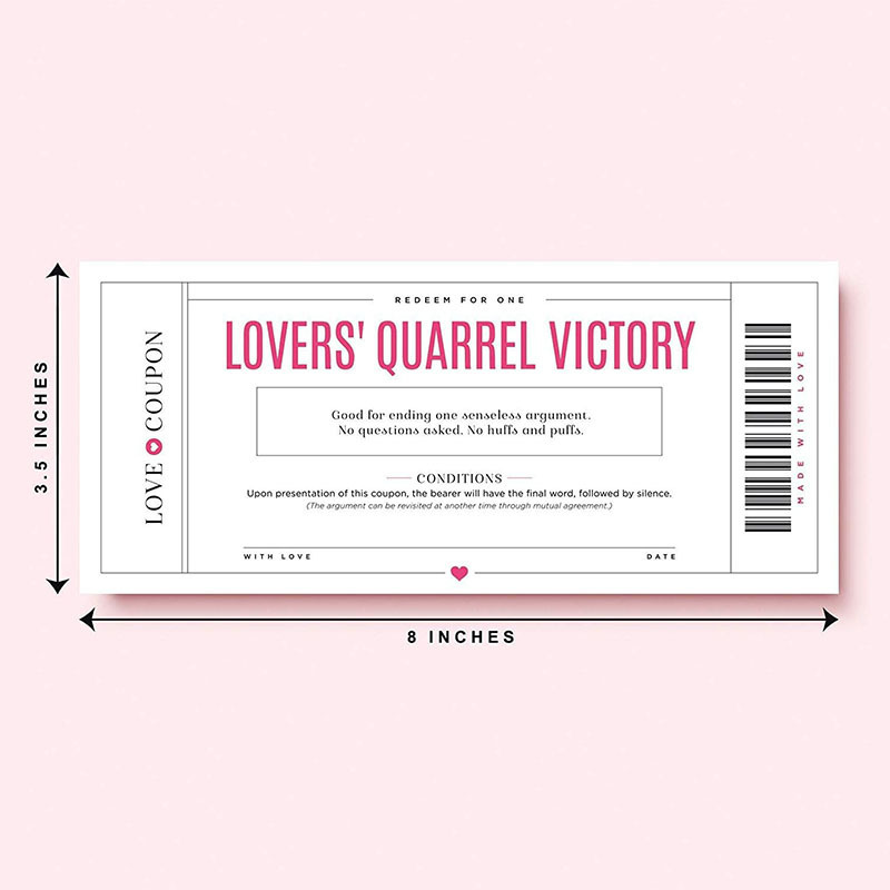 Unique Valentine's Day Anniversary Birthday Gift Cards Valentines Day Coupon Love Voucher Coupons For Him or Her