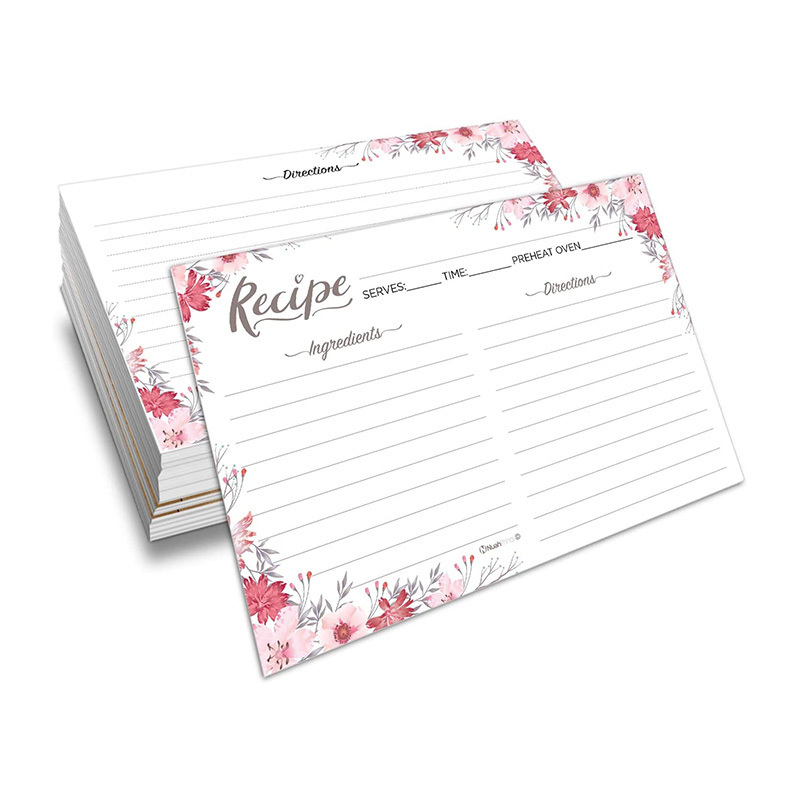 High Quality Custom Large Writing Space Full Color Printing Pink Floral 4x6 Recipe Cards for Wedding