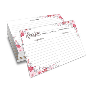 High Quality Custom Large Writing Space Full Color Printing Pink Floral 4x6 Recipe Cards for Wedding