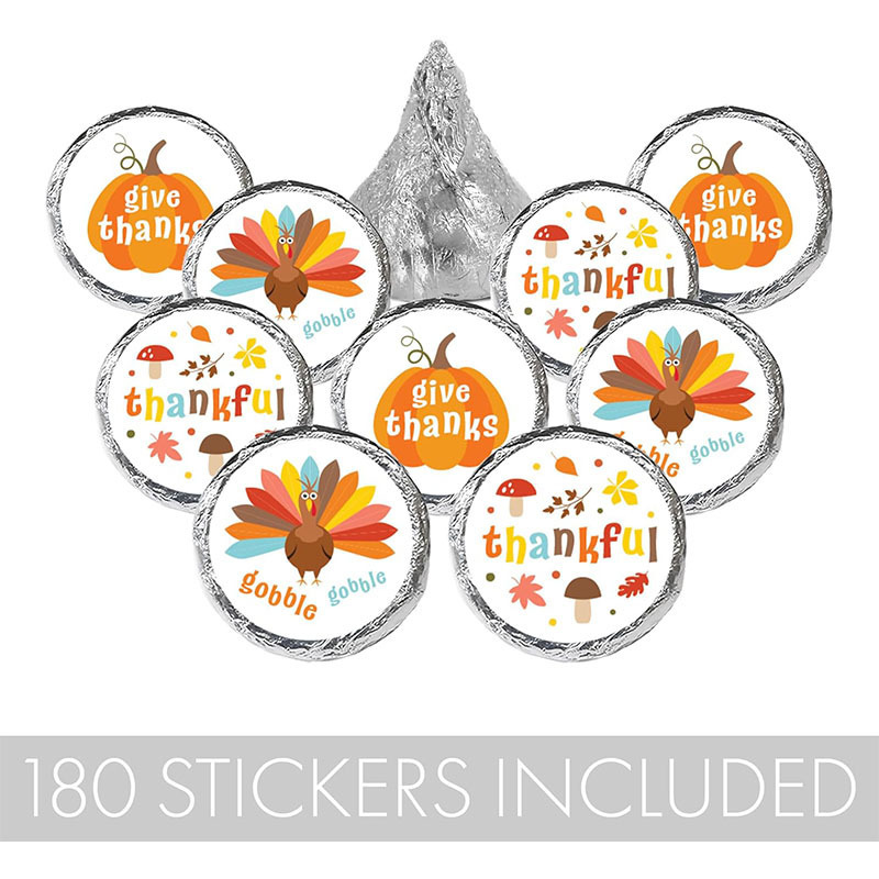 Custom Turkey Day Themed Party Favor Sticker Kisses Chocolate Labels Thanksgiving for Kids Kisses Candy Stickers