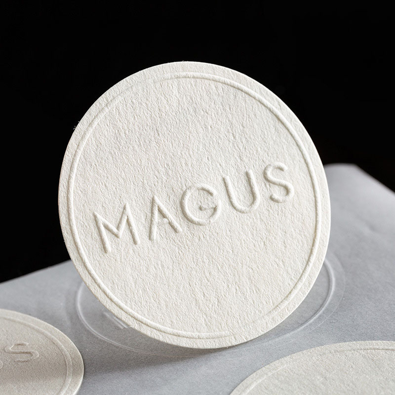 Customized Printed White Matte Texture Label Adhesive Brand Logo Textured Paper Embossed Label Stickers