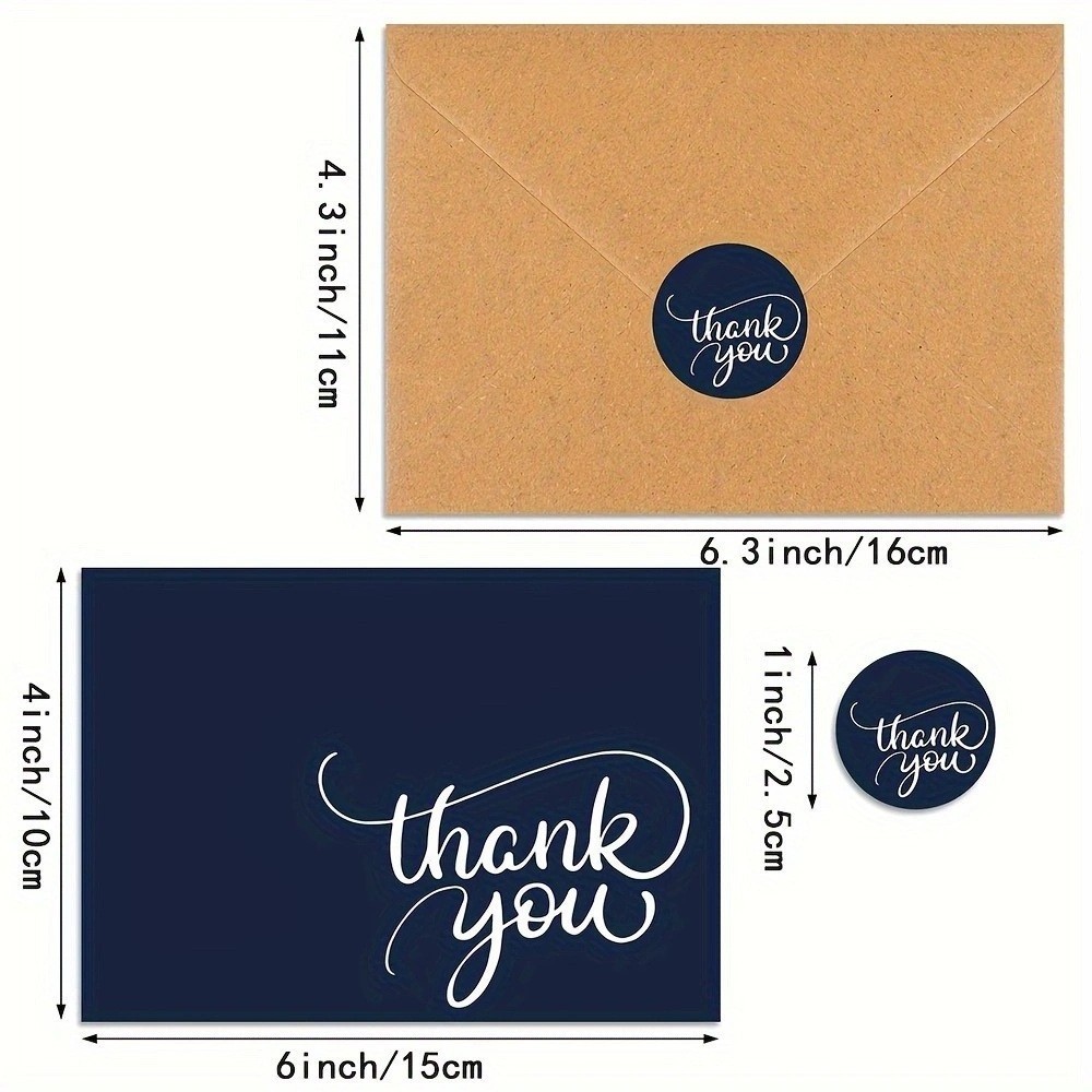 Eco Friendly Navy Blank Thank You Notes Cards with Brown Paper Envelopes and Stickers For Small Business