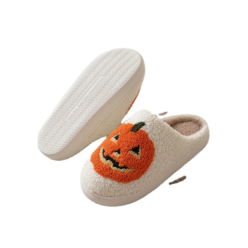 House For Girls Pumpkin Plush Slides Slippers Bedroom Adult Winter Warm Cotton Slippers