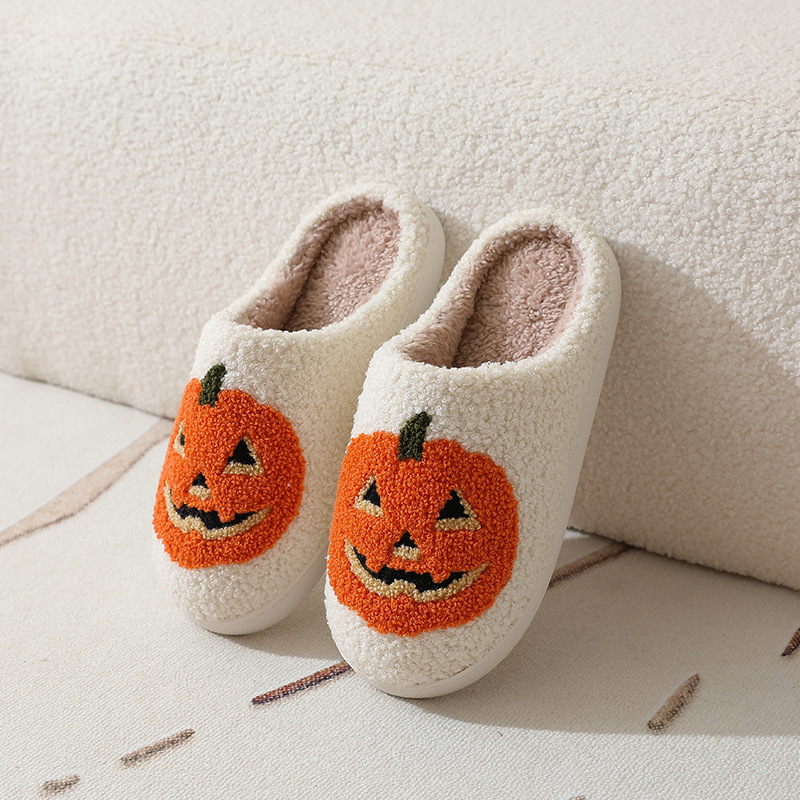 House For Girls Pumpkin Plush Slides Slippers Bedroom Adult Winter Warm Cotton Slippers