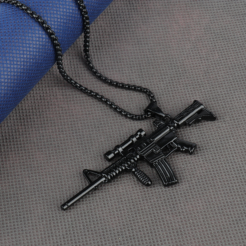 High Quality Titanium Stainless Steel Hip Hop Necklaces Men Women Rifle Gun Pendant Plated Medal Jewelry Gift