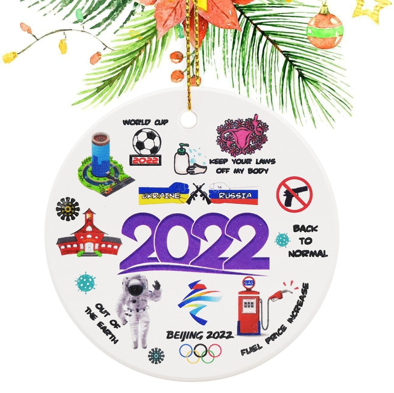 2022 Personalised Custom Round Circle Sublimation Blank Ceramic Hanging Christmas Ornaments Tree Ornament