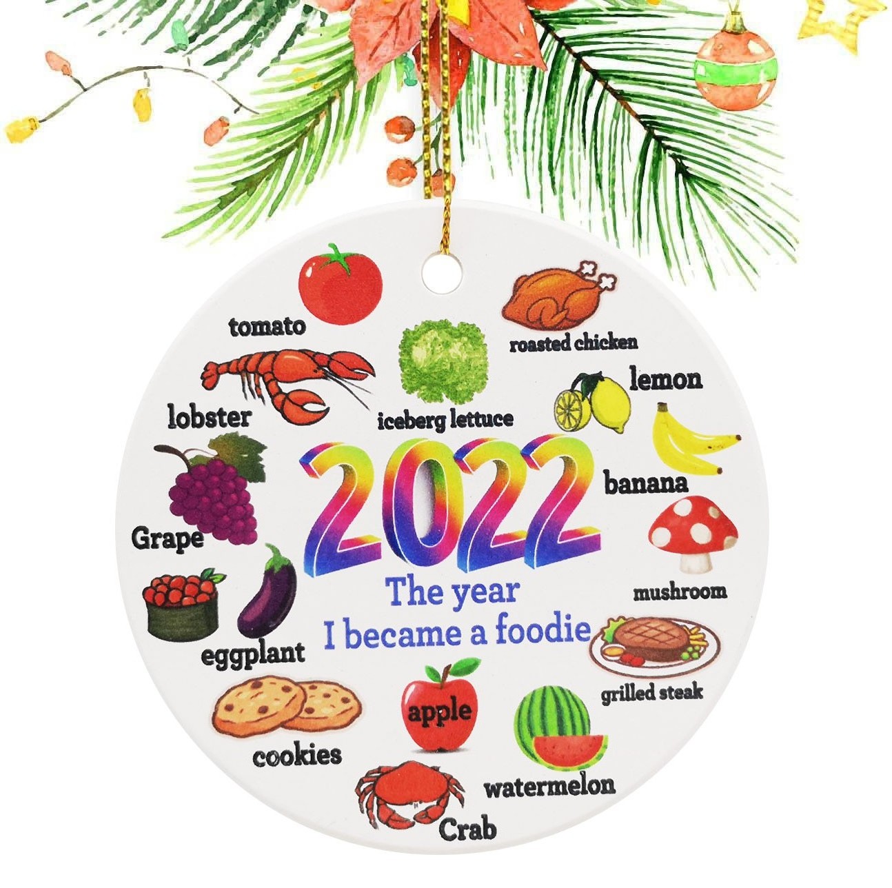 2022 Personalised Custom Round Circle Sublimation Blank Ceramic Hanging Christmas Ornaments Tree Ornament