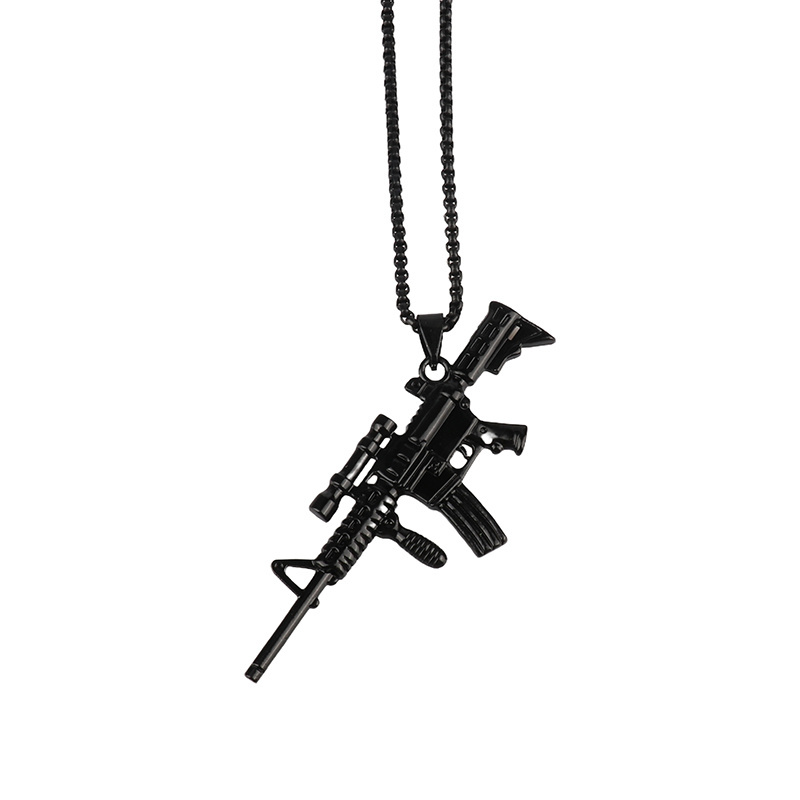 High Quality Titanium Stainless Steel Hip Hop Necklaces Men Women Rifle Gun Pendant Plated Medal Jewelry Gift