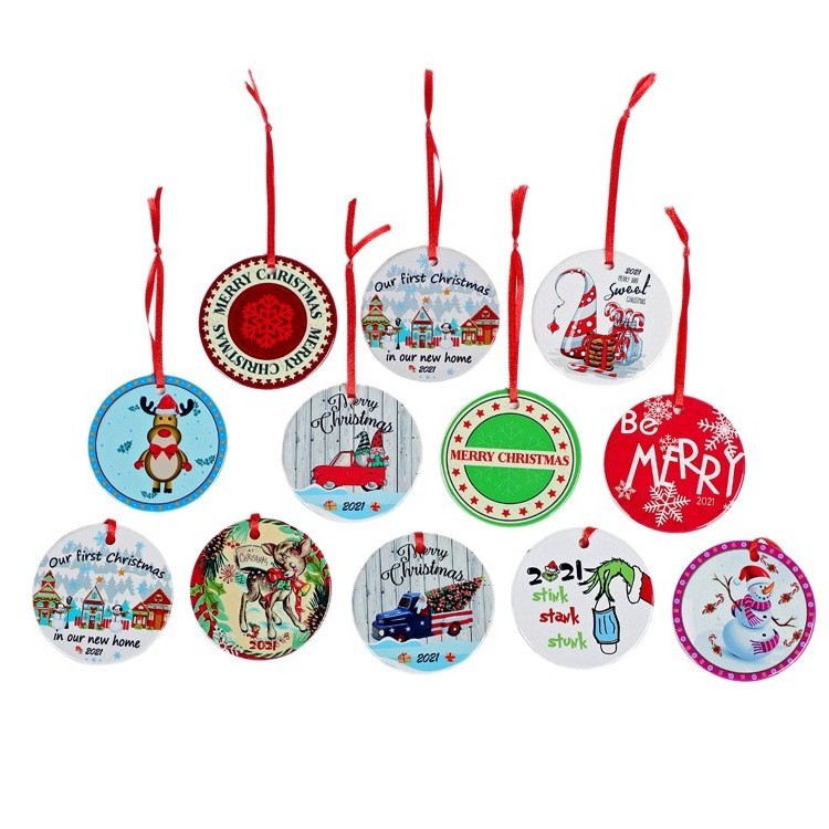 3 inch Round Circle Custom Sublimation Blank Ceramic Christmas Ornaments Flat Christmas Ornament