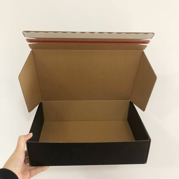 luxury corrugated cardboard zipper tear strip mailing box Shoes clothing packaging shipping black paper mailer box with insert