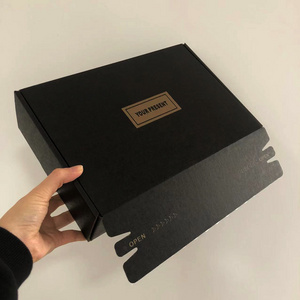 luxury corrugated cardboard zipper tear strip mailing box Shoes clothing packaging shipping black paper mailer box with insert