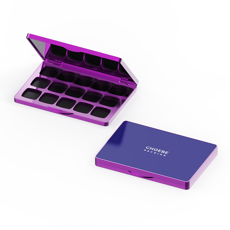 Choebe Luxury purple eyeshadow palette compact case cosmetic packaging for makeup glitter with mirror