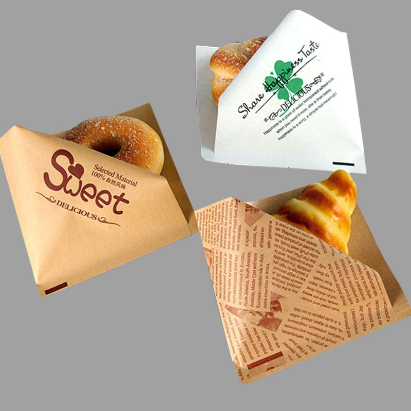 Custom Printed Double Open Pocket Oilproof GreaseProof Bread Waffle Burger Sandwich Donuts L-shape Triangle Shaped Paper Bag