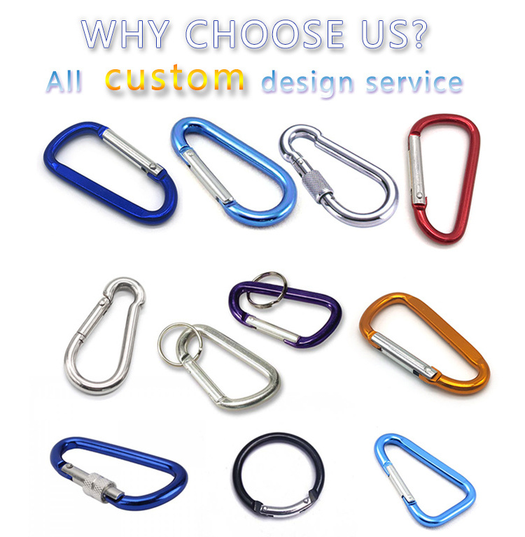 China wholesale custom logo small lock climbing keychain snap hook safety heavy duty metal spring clip hook aluminum carabiner