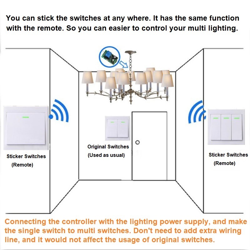 433MHz Garage Door RF Remote Control Switches Smart Lamp ON/OFF Remote Control Switches Wireless Sticker Switches Manufacturer