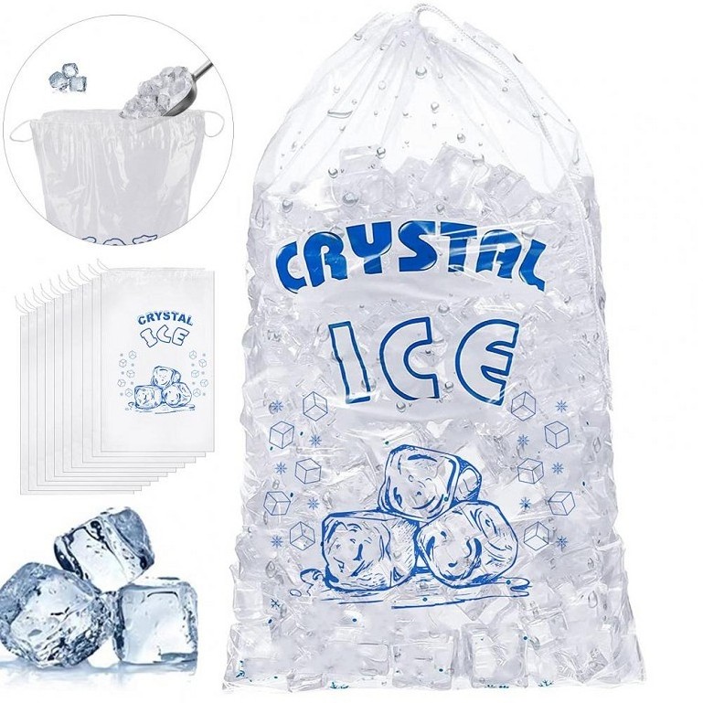 BPA Free Food Grade Safe 10 lbs Ice Bags Heavy Duty Printed Drawstring Ice Bags for Packaging Ice Cubes