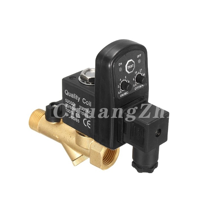 Brass electric Electronic drain valve, with timer for water, 220v, 110v, 24v, 16bar, 1/2 inch