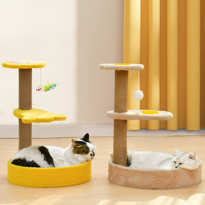 Cat Tower with Hammock Scratching Posts for Indoor Cats  Sisal Scratch Posts with Hanging Ball And Cat Bed