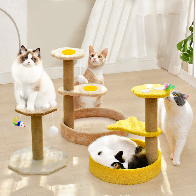 Cat Tower with Hammock Scratching Posts for Indoor Cats  Sisal Scratch Posts with Hanging Ball And Cat Bed