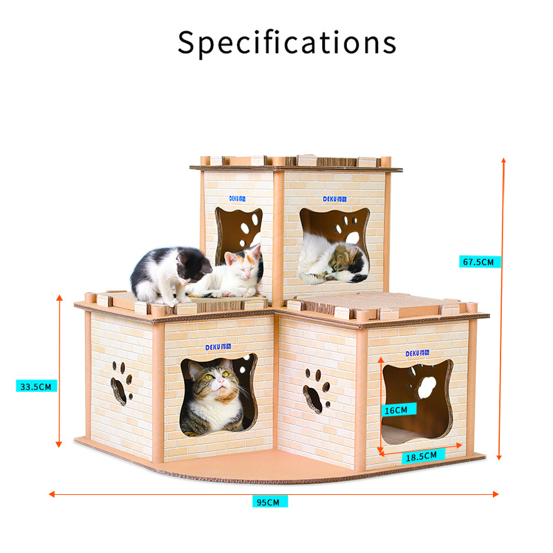 DEKU large pet house flatpack corrugated cardboard cat scratcher for big cats