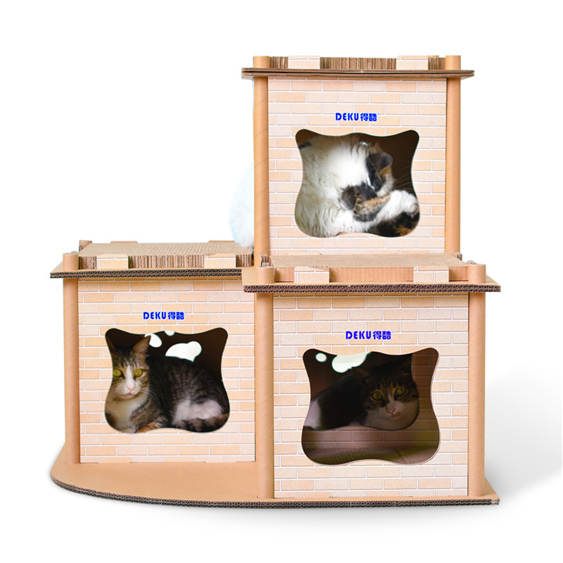 DEKU large pet house flatpack corrugated cardboard cat scratcher for big cats