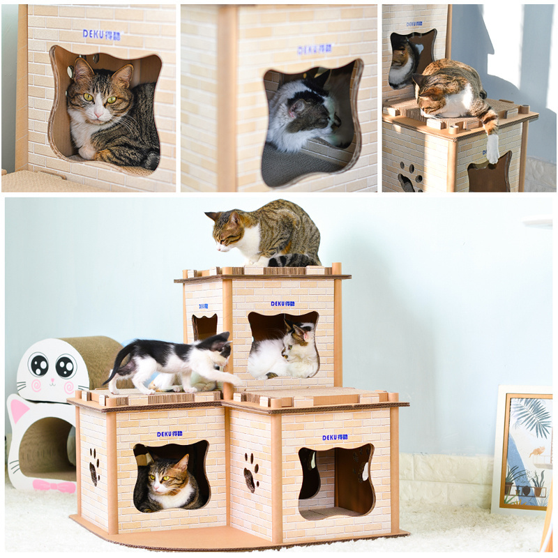 DEKU large pet house flatpack corrugated cardboard cat scratcher for big cats