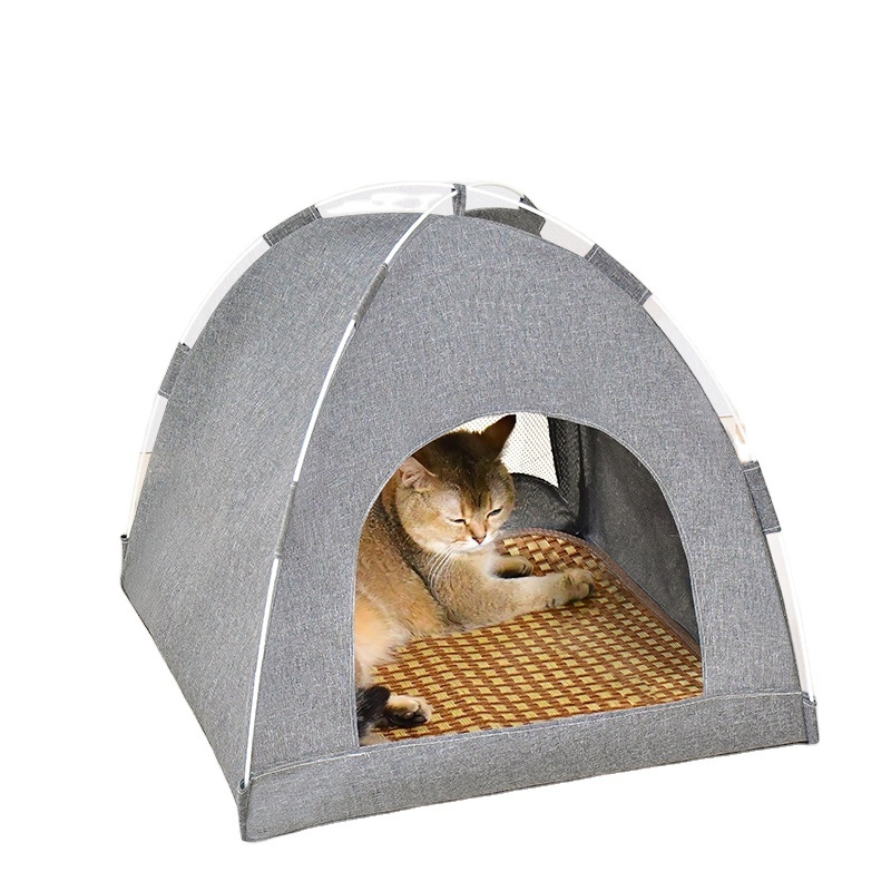 Kitty Camp Crinkle Cat Tent Cave Hideaway House with Nondeformable Elastic Fiber Frame and Removable Cushion for Indoor Cats