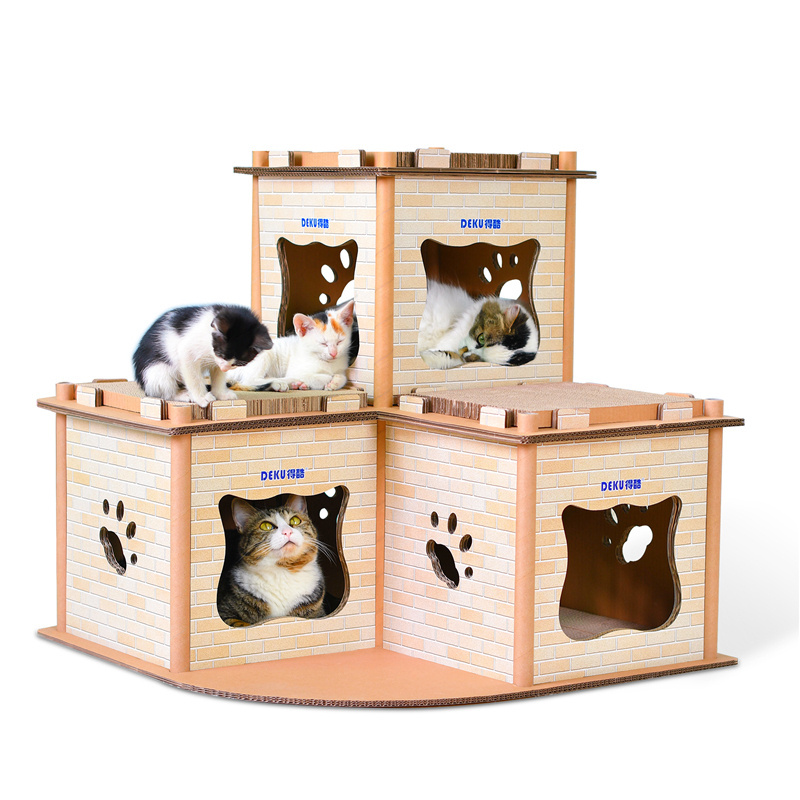 DEKU large pet house flatpack corrugated cardboard cat scratcher for big cats