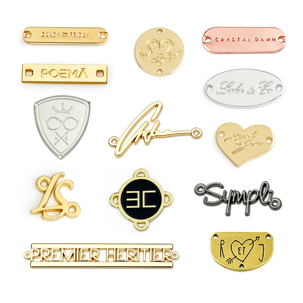 Purse Hardware Nickel-free Plated Nameplate Metal Logo Brand Custom Letters Metal Logo Labels for Bags and Clothing