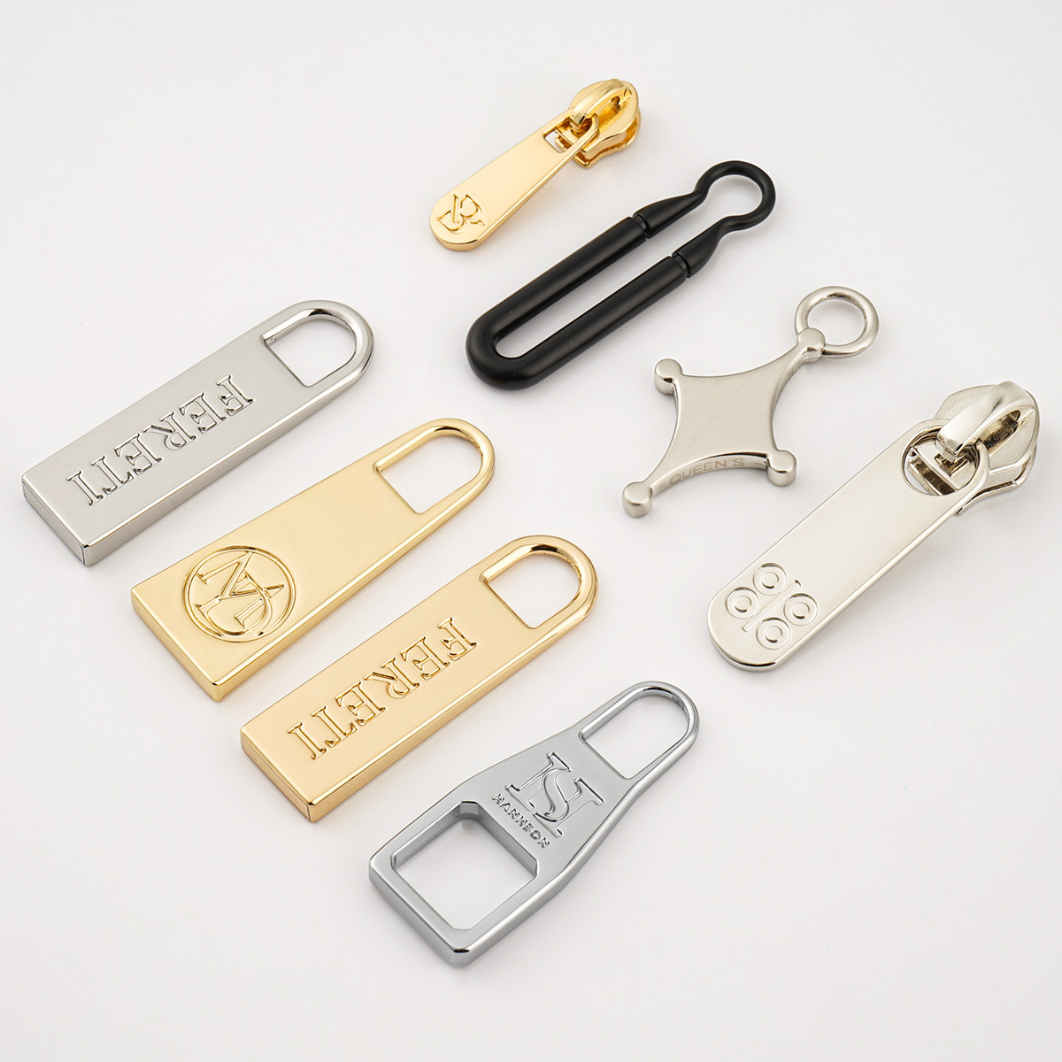 Luxury Zipper Pullers Handbag Designer Zipper Pulls High Quality Puller Zipper Slider Gold Custom Logo Metal Zip Puller for Bag