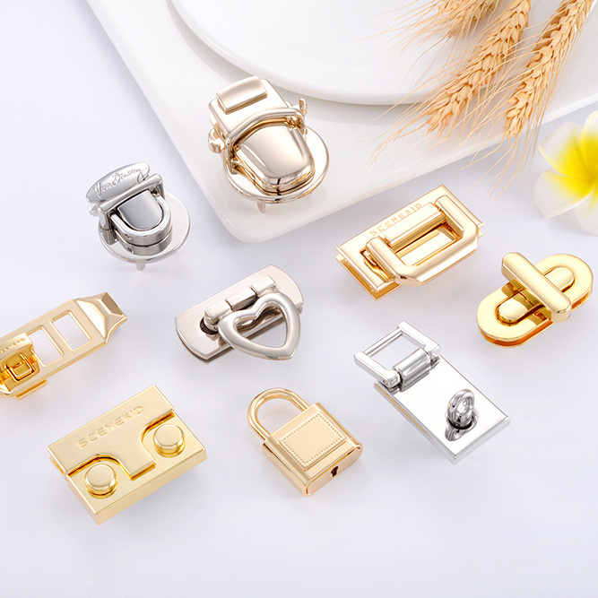 Custom Logo Metal Bag Clasp Press Lock Accessories High Quality Alloy Handbag Push Lock Metal Turn Twist Lock for Women Bag