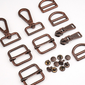 Bag Rivet Antique Copper 1" Slider Buckle 1 Inch D Ring Buckle 5# Zipper Pull Metal 25mm Alloy Swivel Snap Hook for Handbags