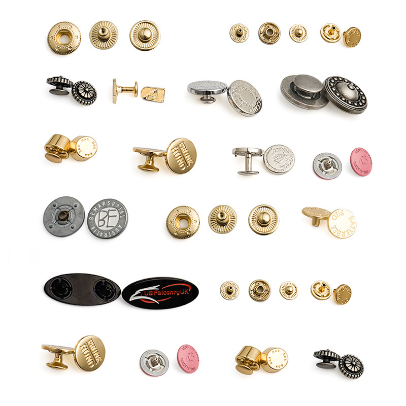 Custom Gold Logo Studs Rivets Metal Clothes Button Jeans Metal Snap Button for Clothing Metal Button Rivet for Leather Bag