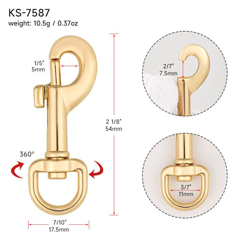 Handbag Bag Making Hardware Metal Alloy Hook Metal Bag Snap Hook Swivel Snap Clips 11mm Gold Swivel Hooks for Purses Key Chain