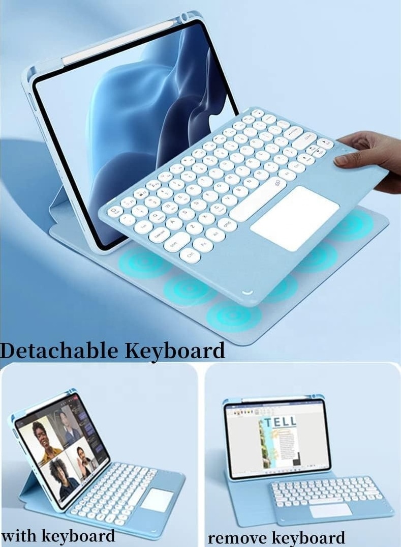 Russian Language Magnetic Rotating BT Keyboard with Detachable Touchpad and Pen Holder for iPad Pro 10.9 11 Inches